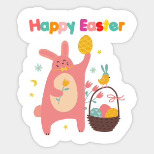 Happy easter with bunny Sticker